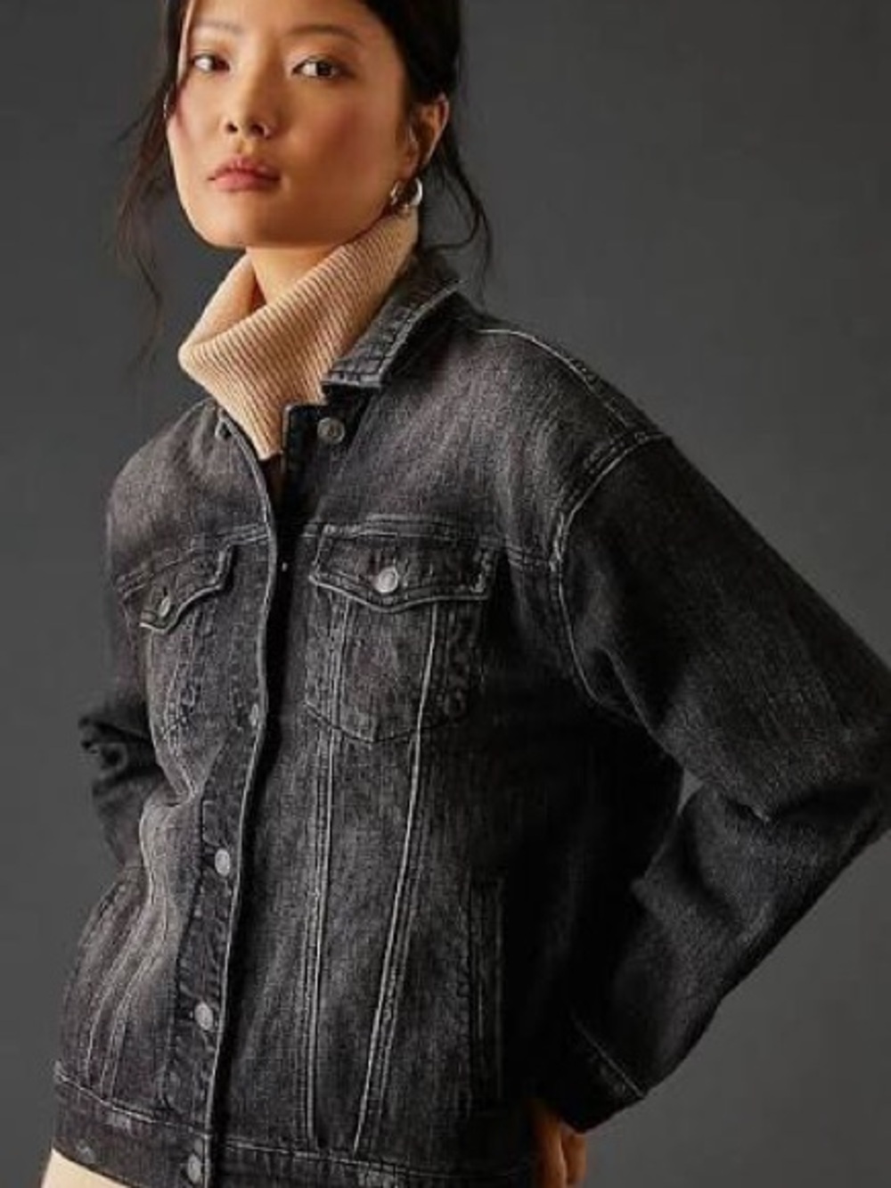 Anthropologie Pilcro Charcoal Denim Trucker Jacket Fitted Stretch XS